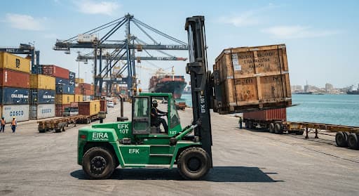 EIRA 10 ton diesel forklift CPCD100t at a port terminal